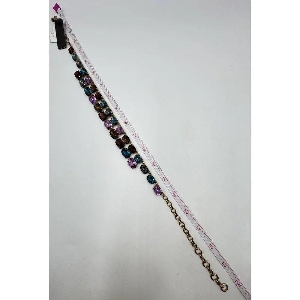 J.Crew Gold Tone Blue Purple Red Oval Rhinestone Statement Necklace New With Tag - Picture 4 of 9